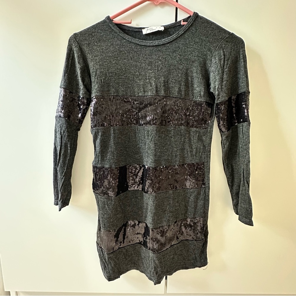 Pinc Premium Girls Gray Dress with Black Sequin Stripes Size L/Women XS